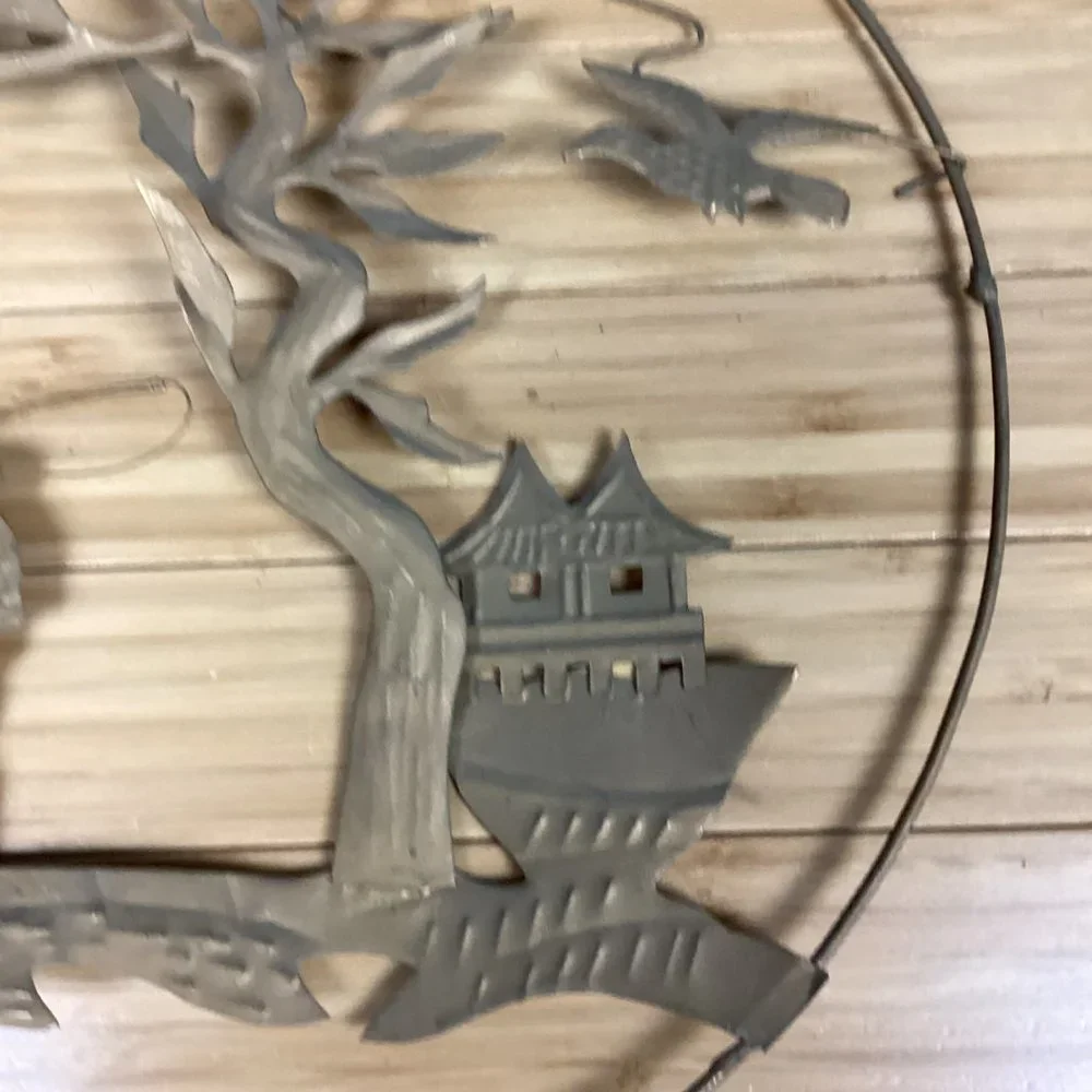 Vintage Metal Asian Folk Art Wall Hangings Set (4)